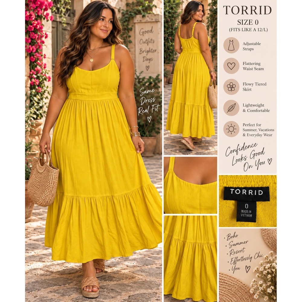 Torrid Yellow Tiered Maxi Dress Size 0 Boho Summer Resort Pockets